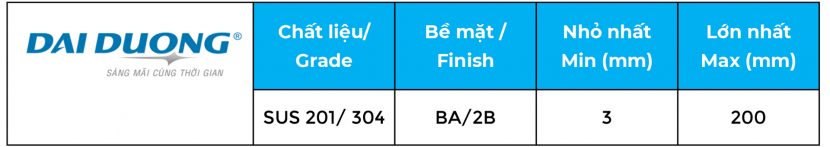 Stainless steel bright round bars specification table