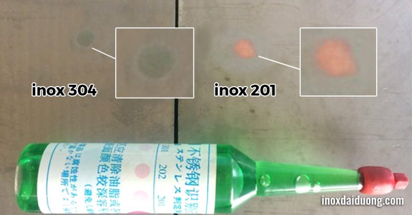 cách phân biệt inox 201 với inox 304 bằng hóa chất