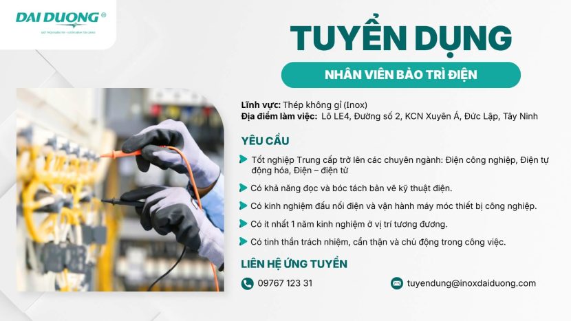 Inox Đại Dương tuyển dụng nhân viên bảo trì điện