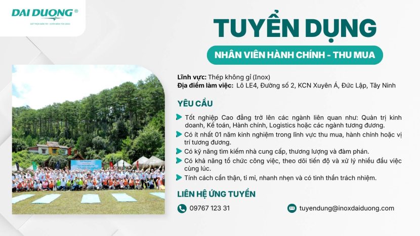 Inox Đại Dương tuyển dụng nhân viên hành chính - thu mua