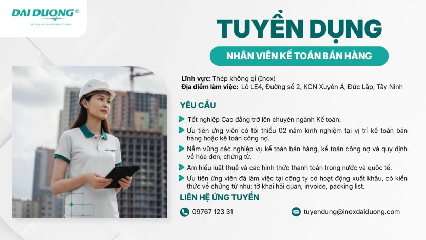 Inox Đại Dương tuyển dụng kế toán bán hàng