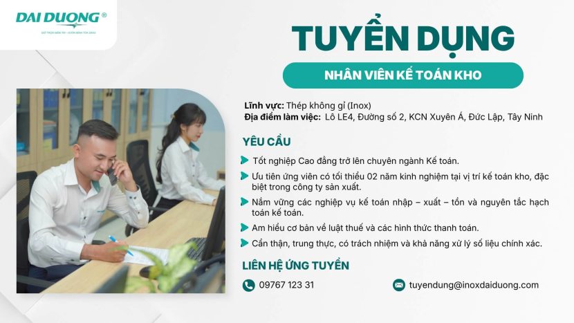 Inox Đại Dương tuyển dụng kế toán kho