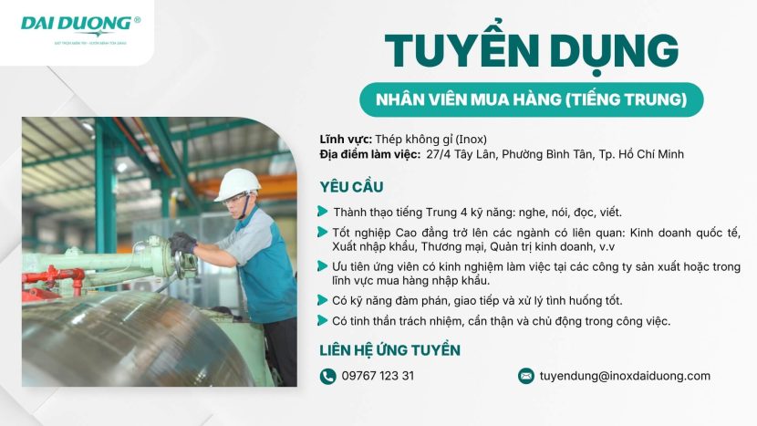 Inox Đại Dương tuyển dụng nhân viên mua hàng tiếng Trung
