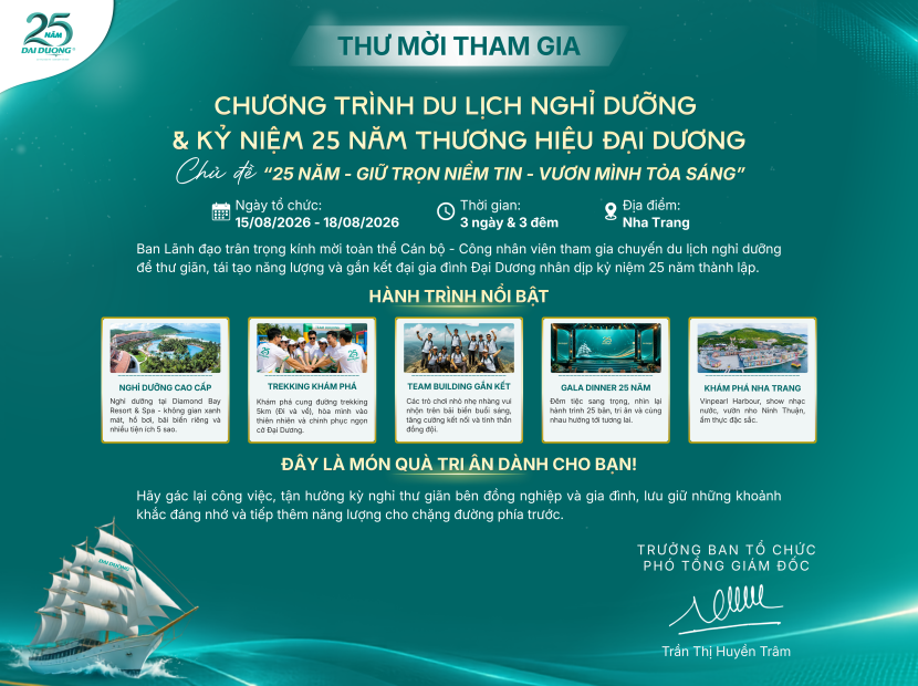 Chi tiết chương trình du lịch nghỉ dưỡng chào mừng kỷ niệm 25 năm thành lập Inox Đại Dương